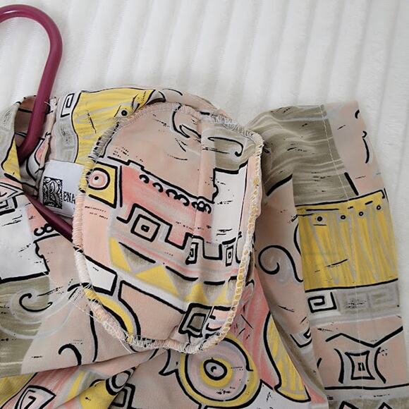 Vintage Renaissance Sportswear Abstract Print Blouse Retro Short Sleeve Top L/XL - Picture 6 of 10